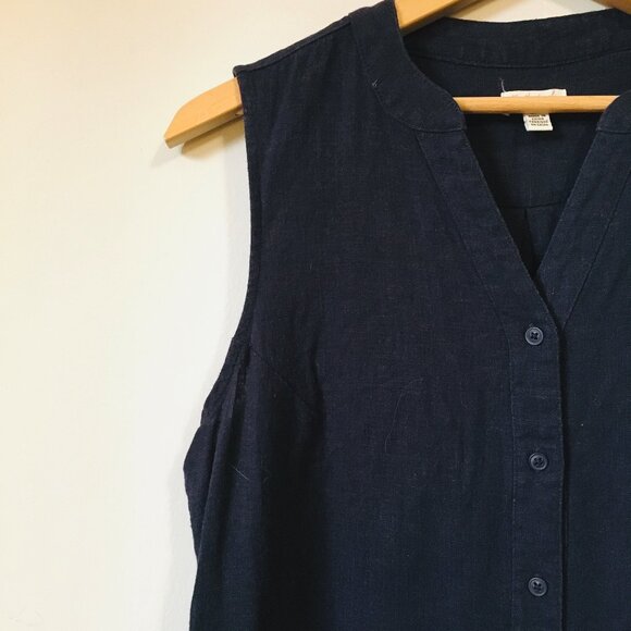 Weatherproof Vintage Navy Linen Rayon Blend Button Down Sleeveless Top - Picture 5 of 11